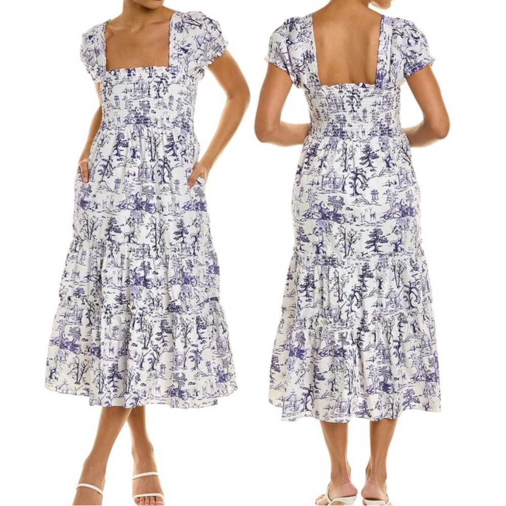 OPT Daphne Toile Print Smocked Midi Dress